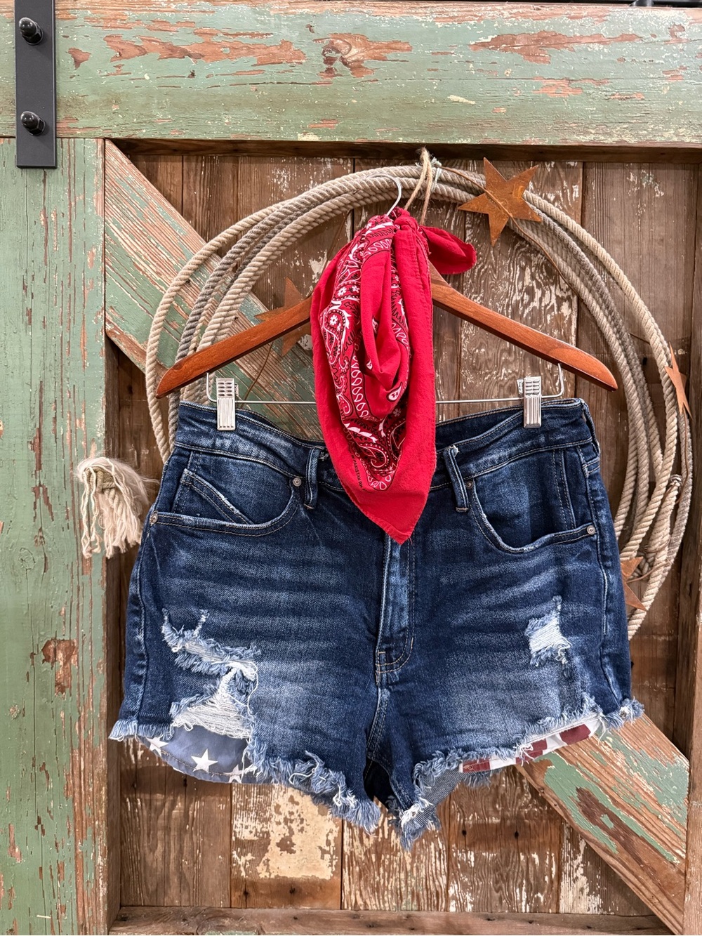 Women's Distressed Dark Blue flag Denim Cutoff Shorts